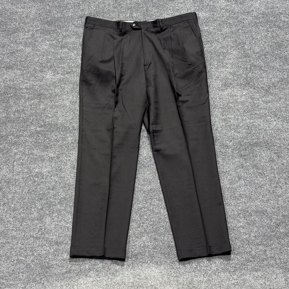 Pazoni Pants Mens 42 Black Como 2 100% Wool Dress Slacks Pleated Made Italy